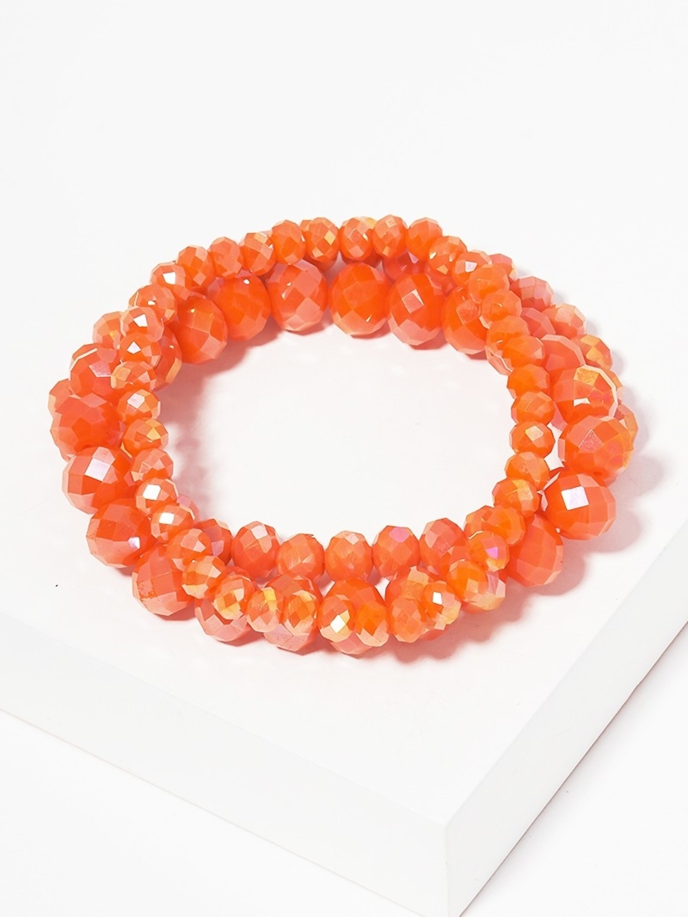 3pc Faceted Orange Beaded Stretch Bracelet Set - Unbranded